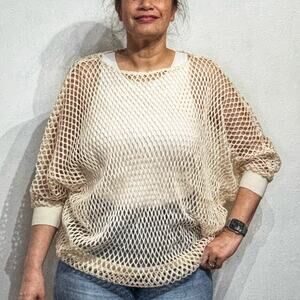 Dotti Cream Open Knit Mesh Vintage Top Sz S